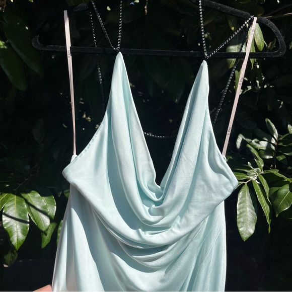 ET OCHS blue mint viscose draped knit crystal stone sleeveless draped midi dress - Picture 3 of 8